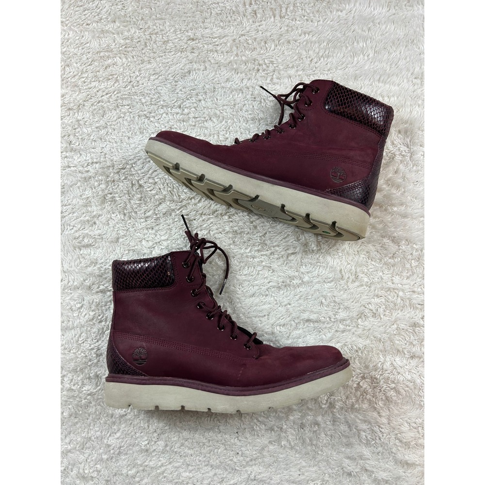 Timberland Kenniston Burgundy Snakeskin accent ankle Boots Size 8 - Picture 2 of 9